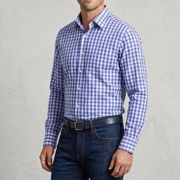 J. McLaughlin Other - J.McLaughlin Blue White Gingham Check Button Down Dress Shirt Men’s Size Medium